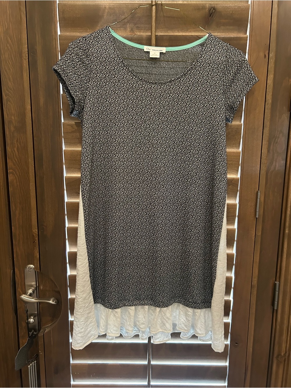 Clu + Willoughby Black and White Knit Tunic Dress with textured pattern.